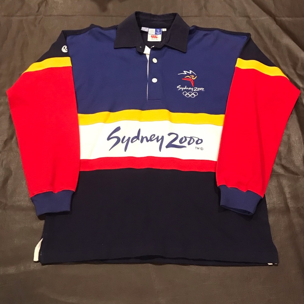 Official 2000 Sydney Olympics Canterbury long sleeve rugby polo shirt sz small
